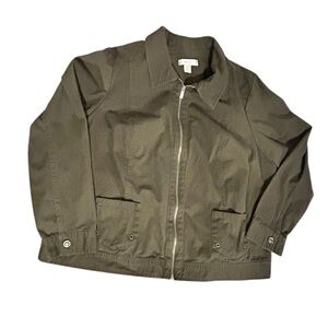 cj banks Dark Olive Green Military Style Zip Up Cotton Jacket Plus Size 2X EC